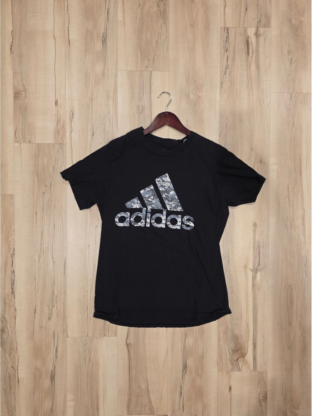 Adidas Black T-Shirt with Digital Camo Logo Medium